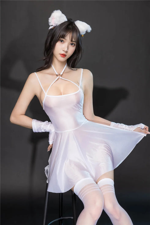 Satin Smooth Backless Pleated Micro Mini Dress for Women